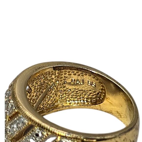 PAJ BB China Signed Gold‑Plated Criss‑Cross Rhinestone Statement Ring, Size 7 - Picture 4 of 7